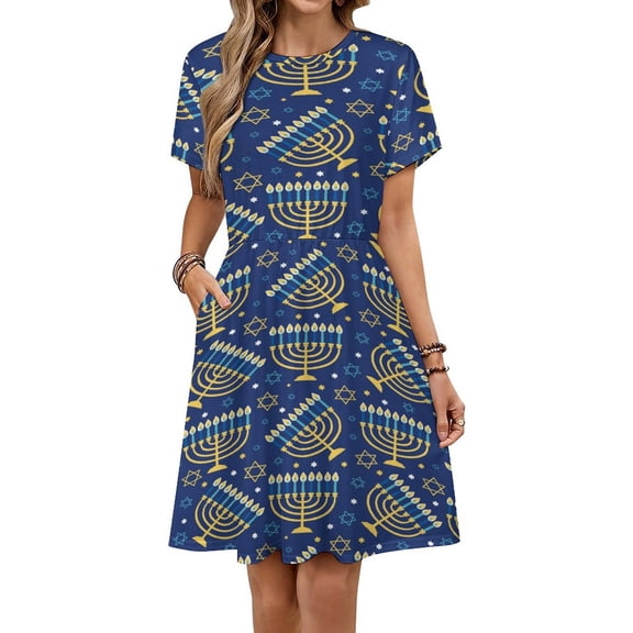 Hanukkah Menorah Seamless Pattern Women's Dress Short Sleeve Summer Sundress Summer Women Clothes