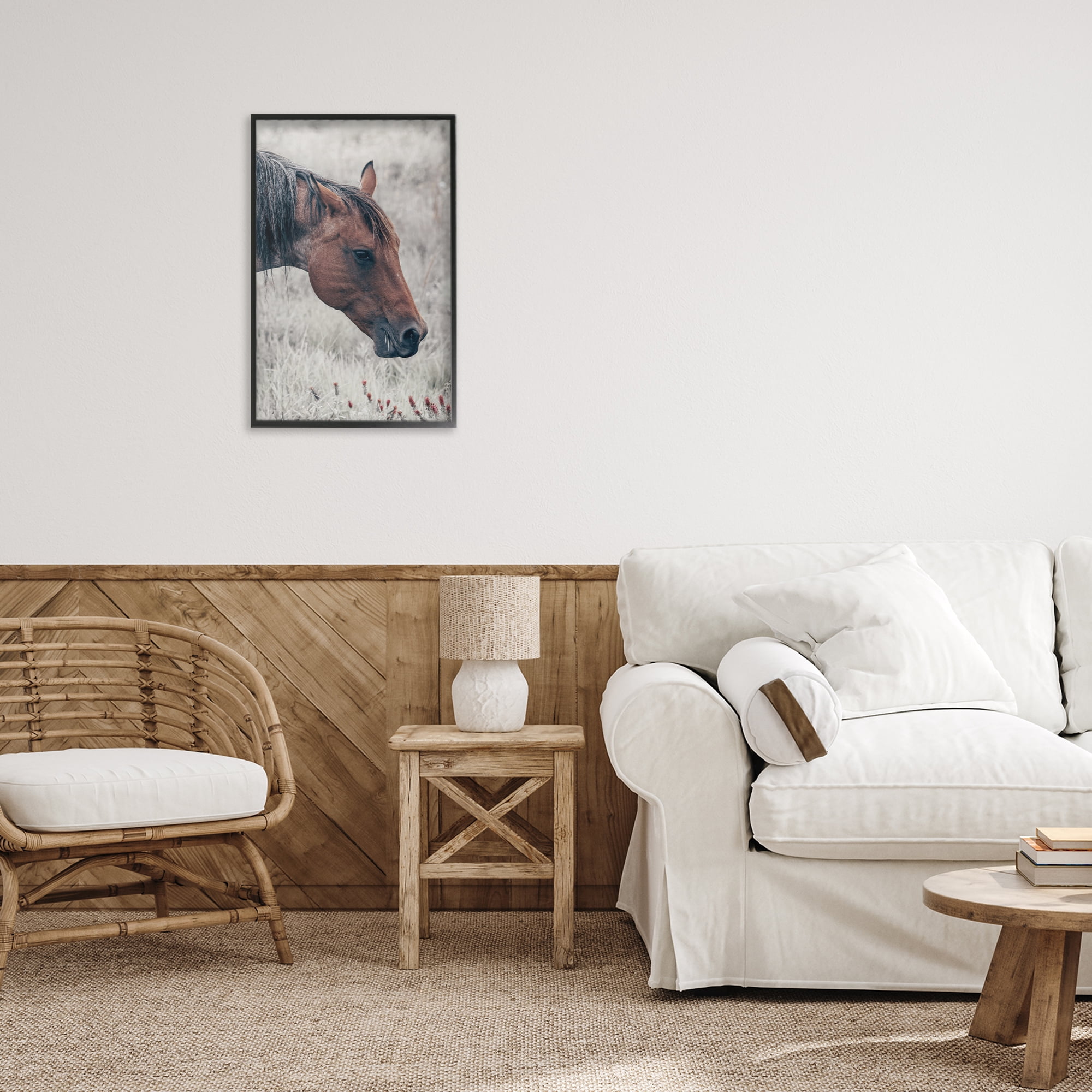 Stupell Industries Mother Horse Grazing in Meadow Black Framed Giclee Art, design by Nathan Larson