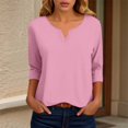 thumbnail image 2 of felwors 3/4 Length Sleeve Womens Tops Dressy Casual V-Neck Puff Sleeve Blouses Business Work Tunic Shirt S-XXL (Pink, S), 2 of 7