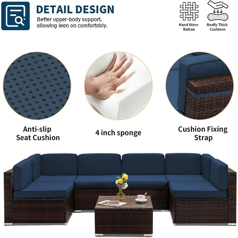 UDPATIO Patio Furniture Sets Modular Rattan Outdoor Patio Sectional Furniture Sofa Set Wicker Patio Conversation Set for Backyard Deck Poolside