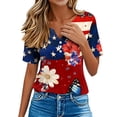 thumbnail image 6 of Xdegoge 4Th of July Patriotic Blouses for Women USA American Flag Short Sleeve V Neck Stars and Stripes Relaxed Fit Sunflower Print Flowy Summer Tops, 6 of 7