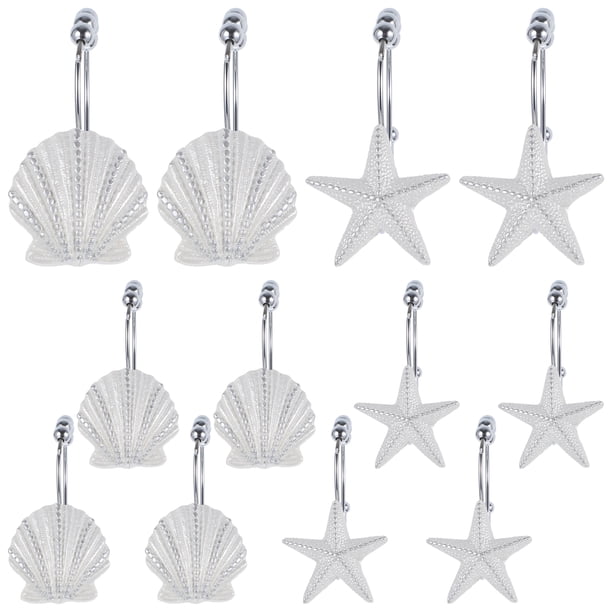 12 ganchos marrones para cortina de ducha y baño con diseño de caballito de mar y conchas (estilo mixto)
