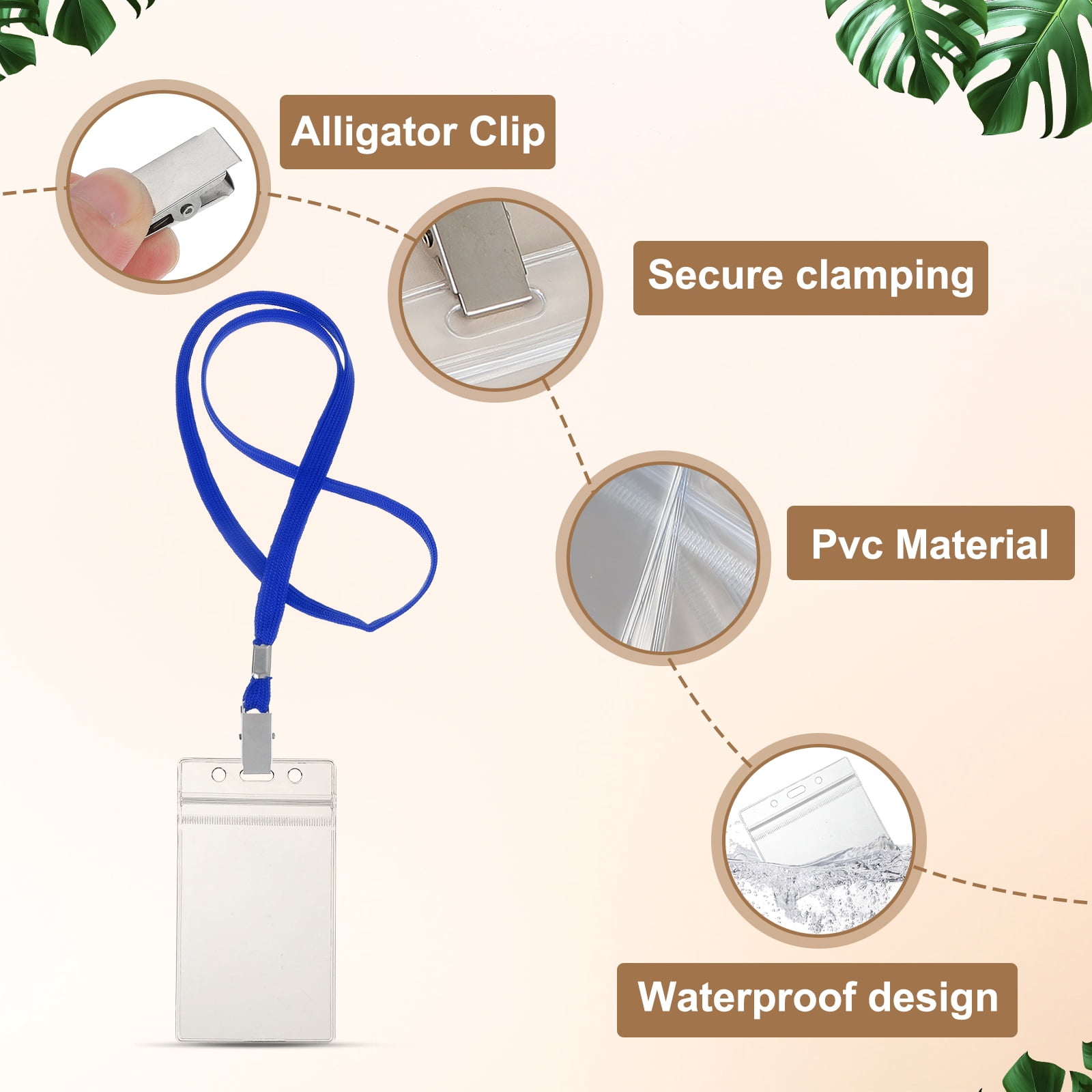Uxcell 50 Set Name Tag Holders with Lanyard, Plastic Waterproof Badge Holder with Alligator Clip Lanyards for ID Badges Office Teacher Events Meetings, Blue(3x2 Inch)