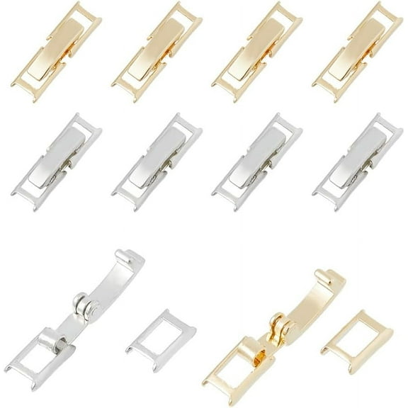20Pcs 2 Colors Brass Fold Over Clasps Golden Silver Bracelet Necklace Jewelry Extender Foldover Extension Clasps Watch Band Clasps Closure End Caps for Bracelet Necklace Jewelry 17mm DIY