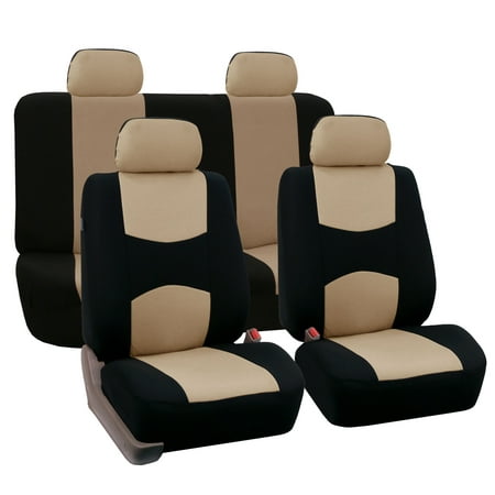 FH Group Cloth Car Seat Covers, Universal Fit Solid Back Seat Cover Full Set Beige FB050114BEIGE-ST