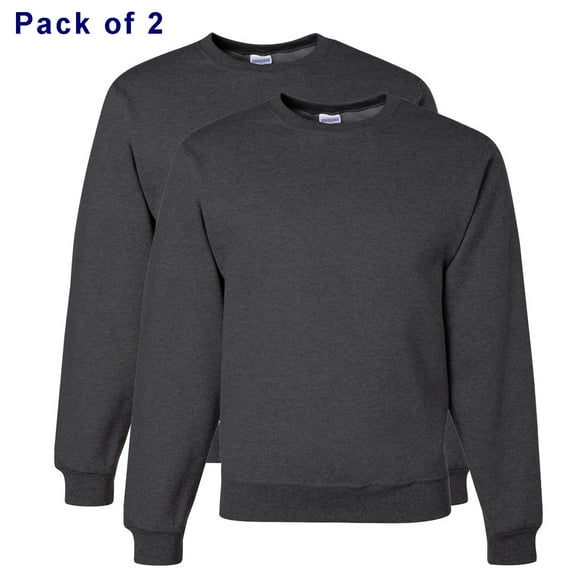 JERZEES NuBlend Crewneck Sweatshirt | Men's Fleece Pullover Sweater,8 oz. 50/50 cotton/polyester in Black Heather, Pack 2 Size- S