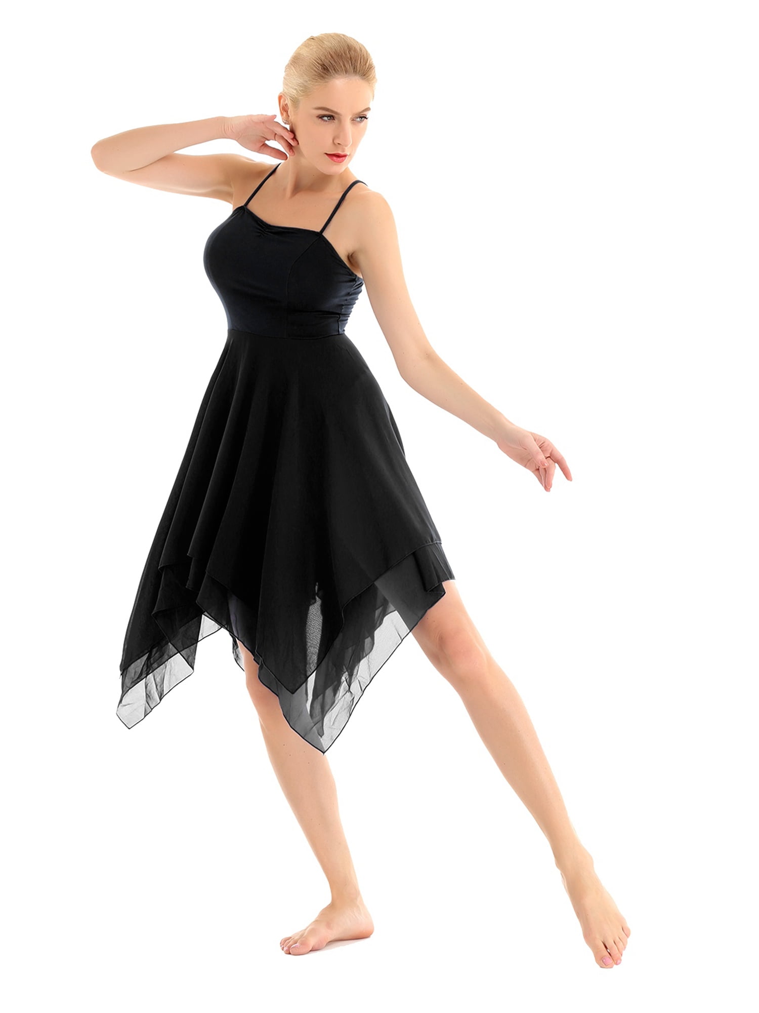iEFiEL - Women Spaghetti Asymmetric Chiffon Contemporary Dance Dress ...