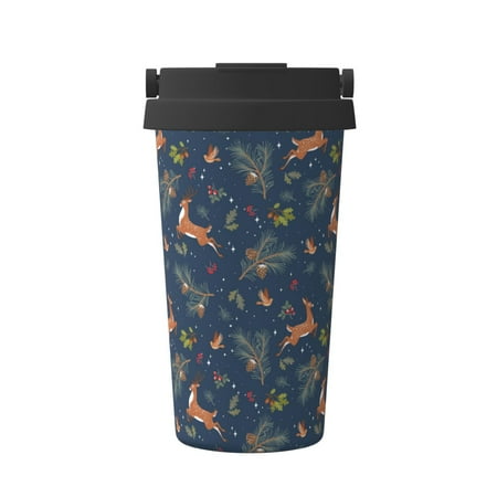 

Logiee Cartoon Deers Print Stainless Steel Coffee Tumbler Travel Coffee Mug Insulated Coffee Mug with Lid Spill Proof Coffee Cup Portable Thermal Mug