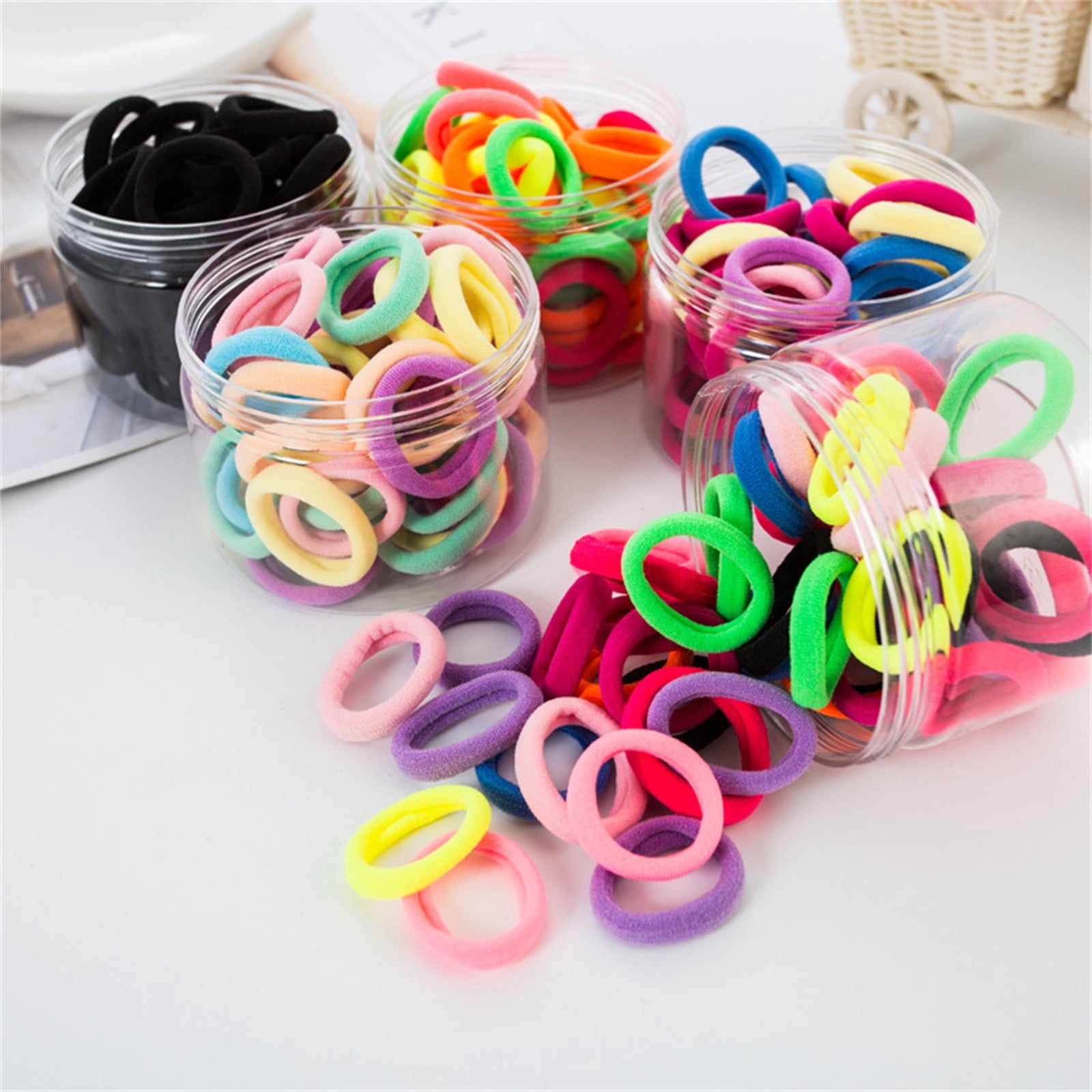Hair Ties No Breakage Rubber Hair Tie Elastic Bracelet Clips for Bows Making Hair Elastics for Toddler Girls Fuzzy Hair Ties for Girls One Handed Hair Bands Elastic Ponytail Scrunchies Patterned No
