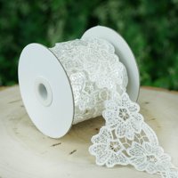 Efavormart Cherry Blossom Inspired Clear Sequined Crocheted Heavy Lace Ribbon Trim 3.15" x 5yards - White