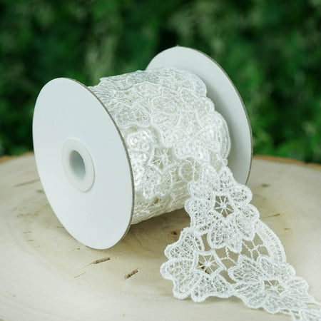- Efavormart Cherry Blossom Inspired Clear Sequined Crocheted Heavy Lace Ribbon Trim 3.15