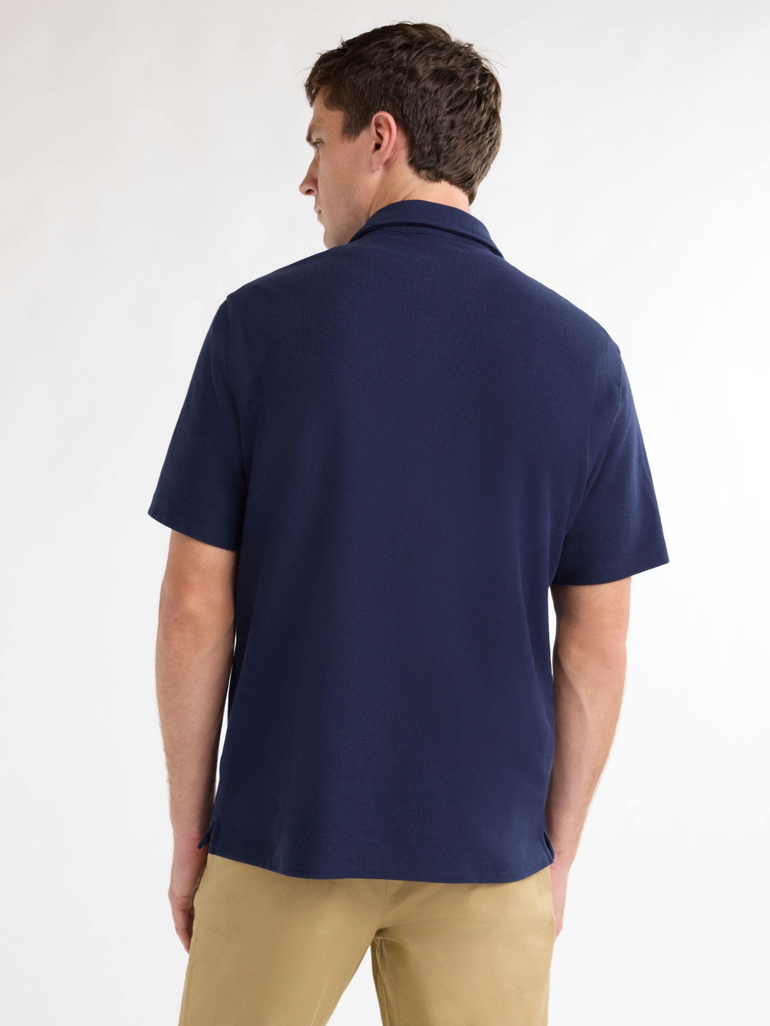 Free Assembly Men's Waffle Knit Button-Up Shirt with Short Sleeves, Sizes XS-3XL