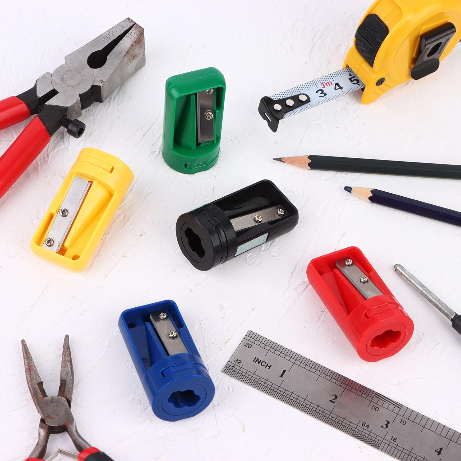 ABCISI 20 Pack Carpenter Pencil Sharpener, Compact Manual Carpenter Pencil Sharpener, Portable Woodwork Pencil Cutter for Woodworking Travel Office, 5 Vibrant Shades