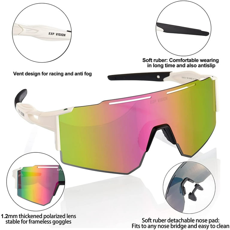EXP VISION Polarized Cycling Glasses, UV 400 Sports Sunglasses Biking  Goggles Running Hiking Golf Fishing Driving 