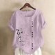 thumbnail image 1 of Xuyuer Women's Spring And Summer Block Print Round Neck Button Short Sleeve Casual T-Shirt, 1 of 5