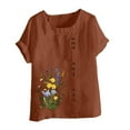 thumbnail image 3 of HOMBOM Shirts for Women Spring Ruffle Sleeve Plus Size 3/4 Sleeve Crewneck Dressy Casual Coffee Womens Blouse Cotton Linen, 3 of 4
