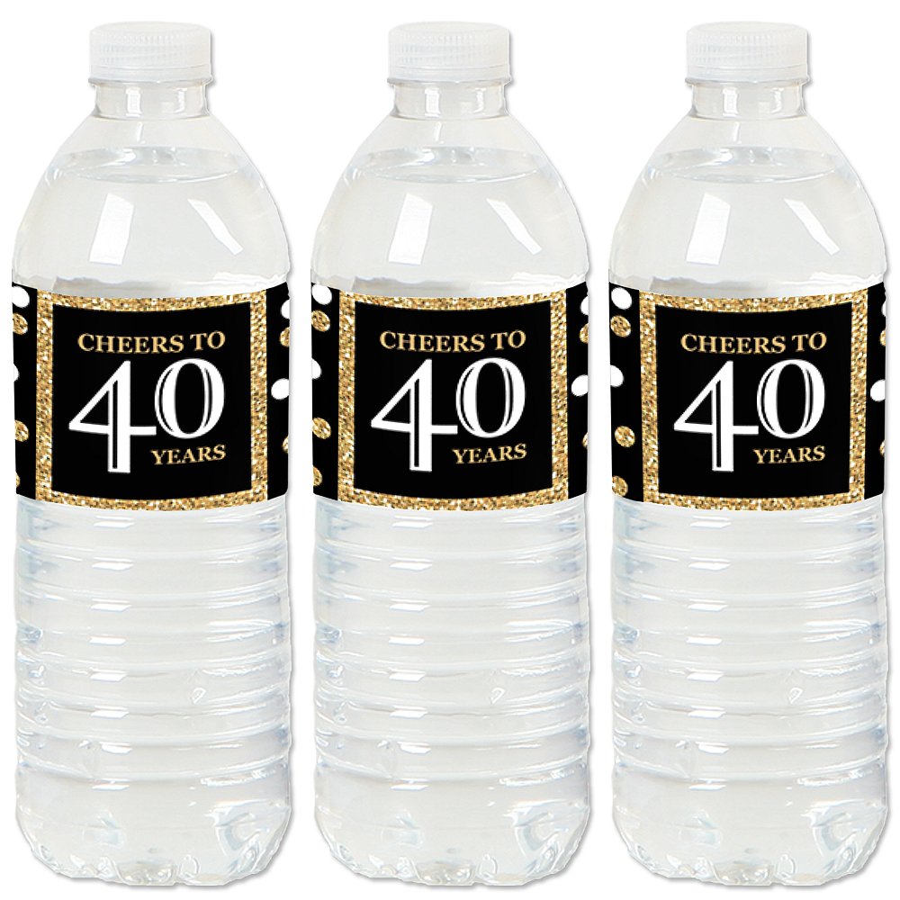 Adult 40th Birthday Gold Birthday Party Water Bottle Sticker Labels