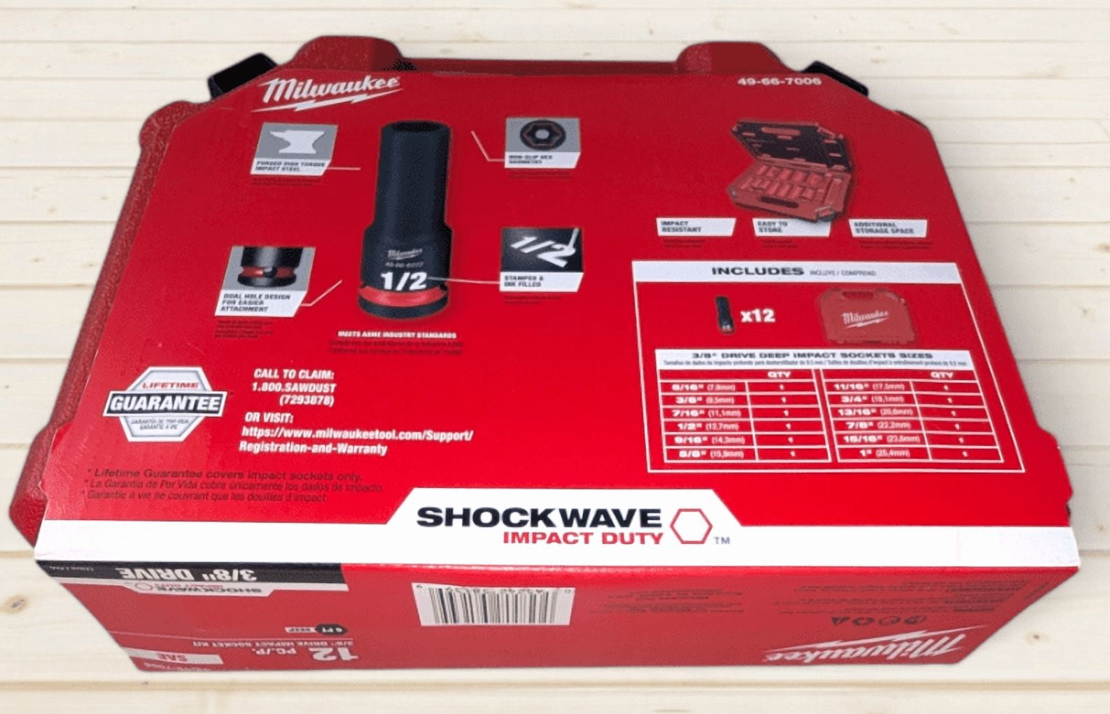 MILWAUKEE SHOCKWAVE Impact Duty 3/8 in. Drive SAE Deep 6-Point Socket Set (12-Piece) – Model 49-66-7006