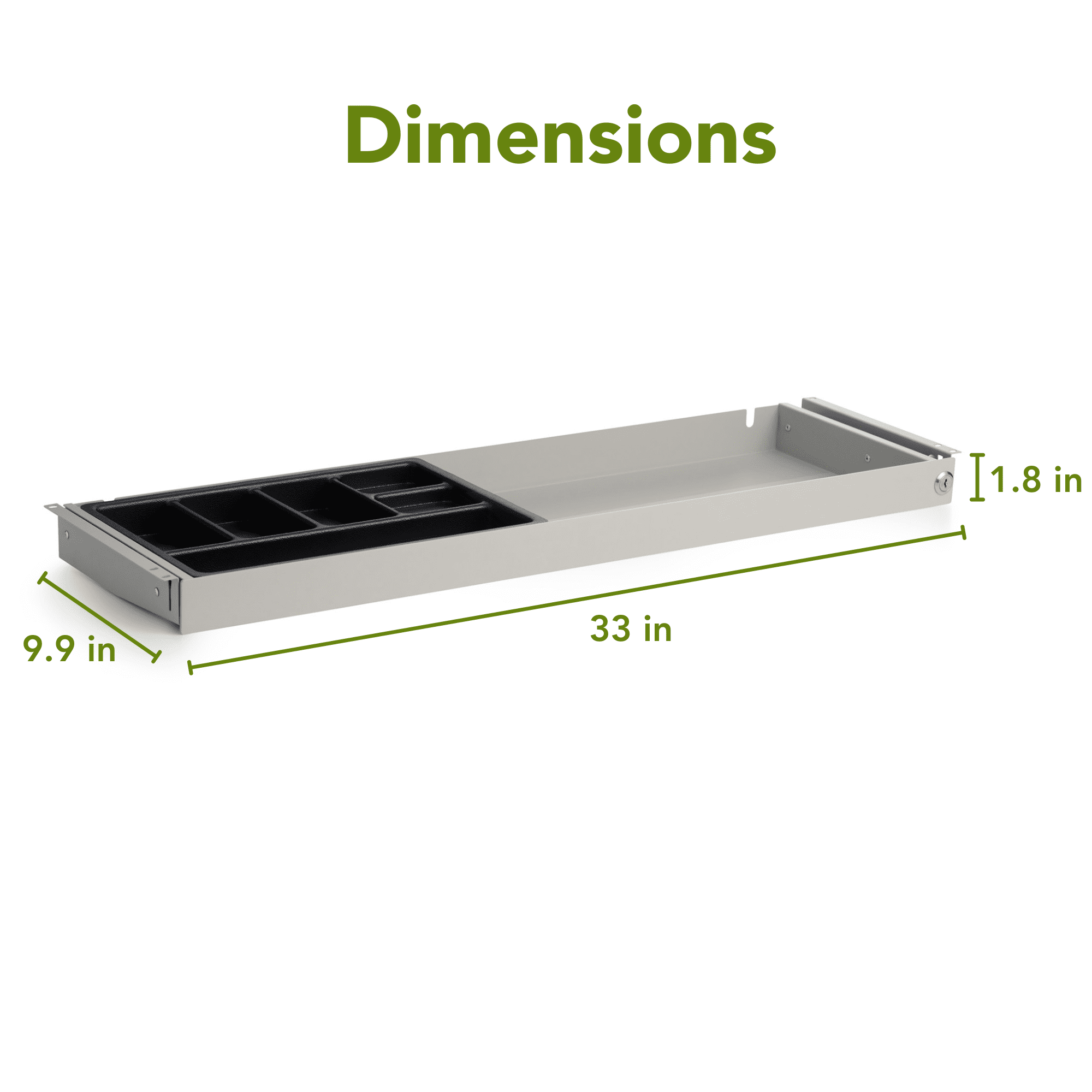 PERFECT POSTURE under desk storage drawer with lock, slim design, 33" x 9.4" (Gray)