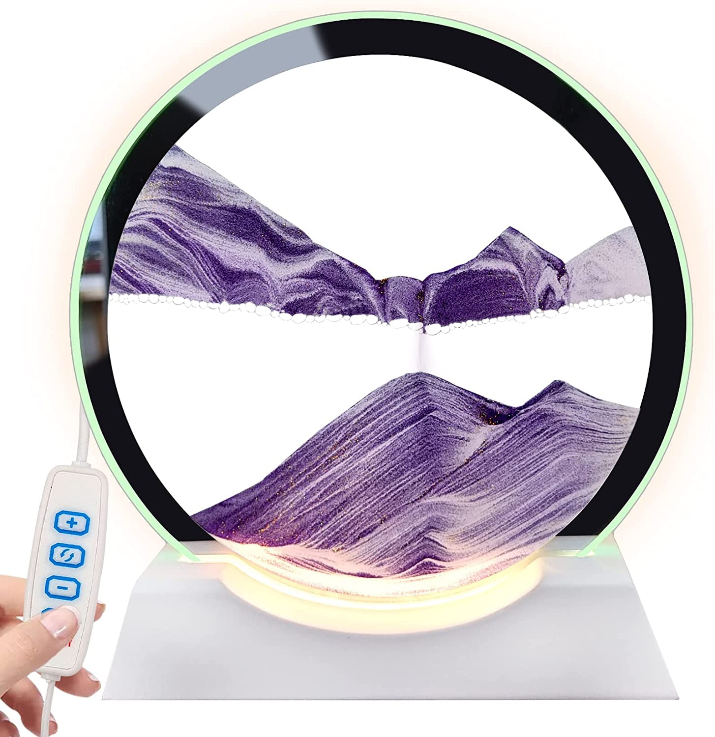 Aoderun Moving Sand Art Lamp with White Wooden Frame 3D Color Quicksand