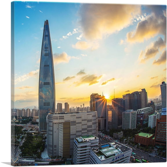 ARTCANVAS Seoul South Korea Lotte World Tower Skyline Square Canvas Art Print - Size: 12" x 12" (0.75" Deep)