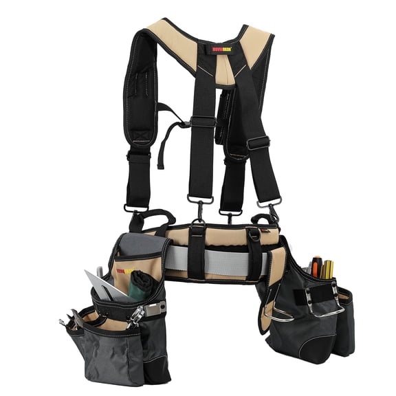 Heavy Duty  Tool Belt with Suspenders  Framer Combo Apron Construction Tool Pouch Rig for Carpenter   Electrician