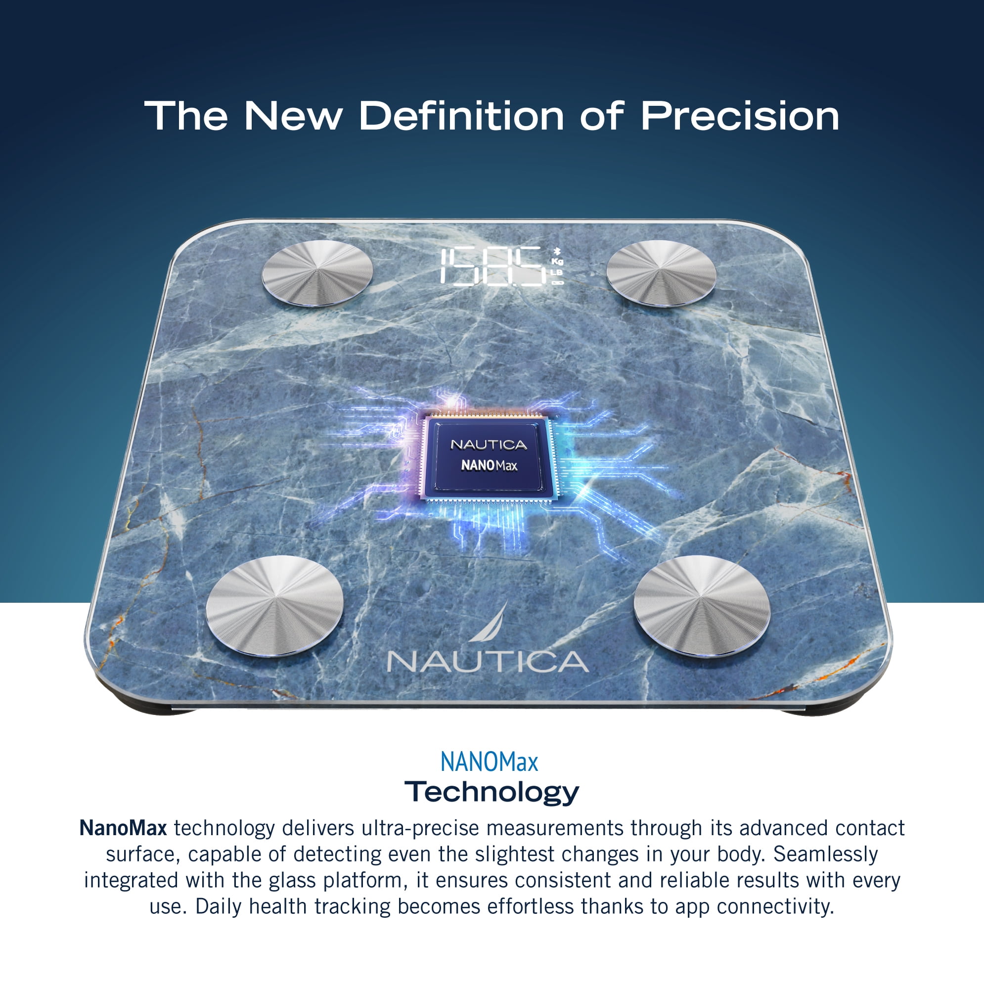 Nautica Body Tracker Smart Scale - 12 Body Metrics, Bluetooth Syncing, Stylish Design, iOS & Android Compatible