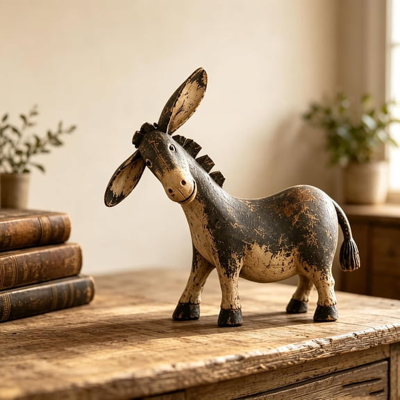 Rustic Donkey Figurine for Farmhouse Decor Distressed Brown Statue Vintage Western Style, Tabletop Ornament, Shelf & Office Display, Country Decor, Distressed Finish(1pcs)