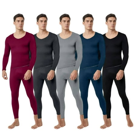 Fshiont Mens Thermal Underwear Set Fleece Lined Long Johns Base Layer Winter Clothes Top Bottom Elasticity Red L