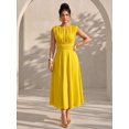 thumbnail image 7 of Women Round Neck Cap Sleeve Ruched Waist A-Line Midi Dress Solid Color for Party Vacation, 7 of 7