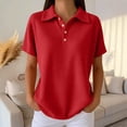 thumbnail image 2 of Womens Oversized Tshirts Plus Size Collar V Neck Short Sleeve Knit Pullover Summer Shirts for Women Red M, 2 of 6