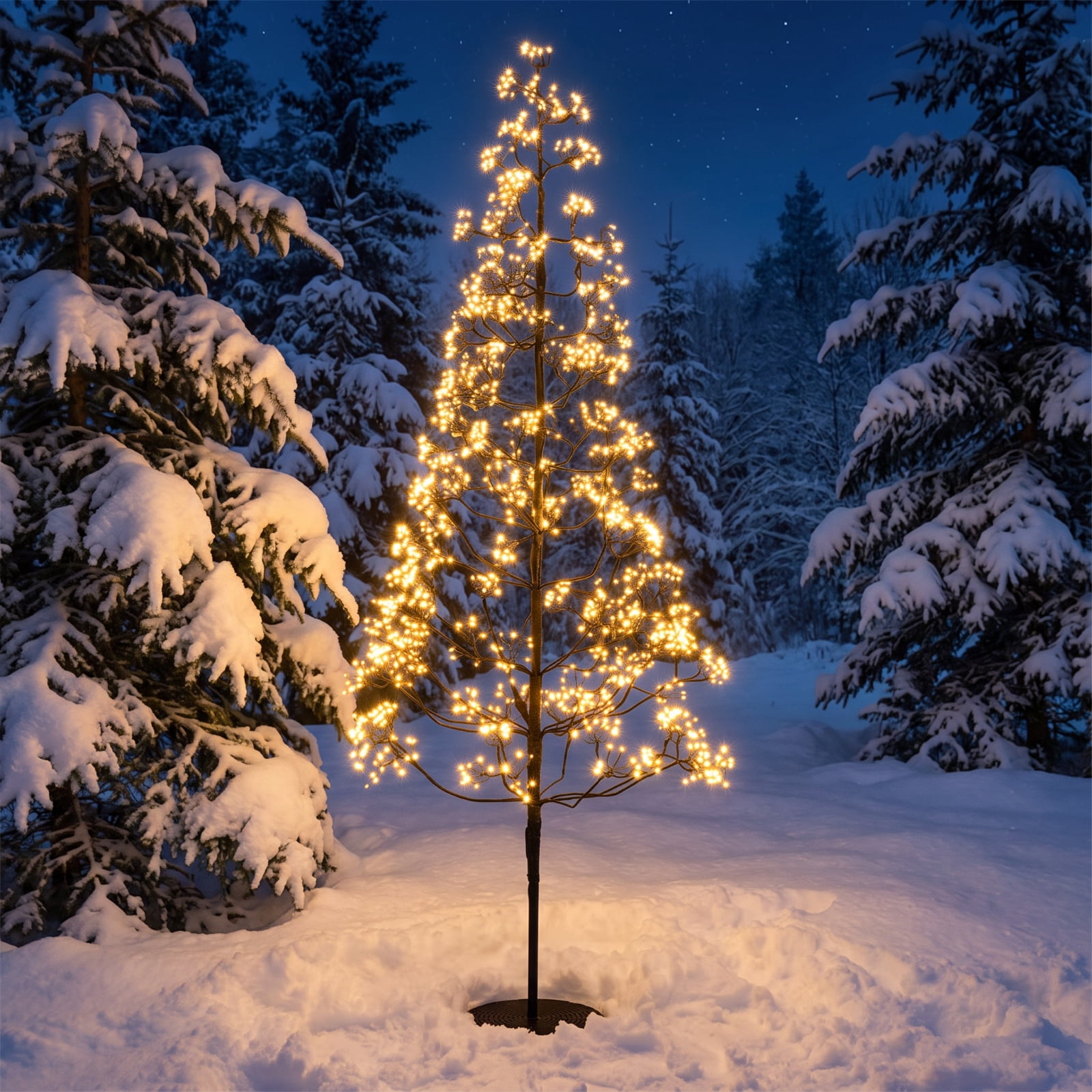 RUIE 6 ft Lighted Alpine Christmas Tree, Pre-Lit Black Cedar Tree with 1500 LED Lights and Weighted Concrete Base for Porch