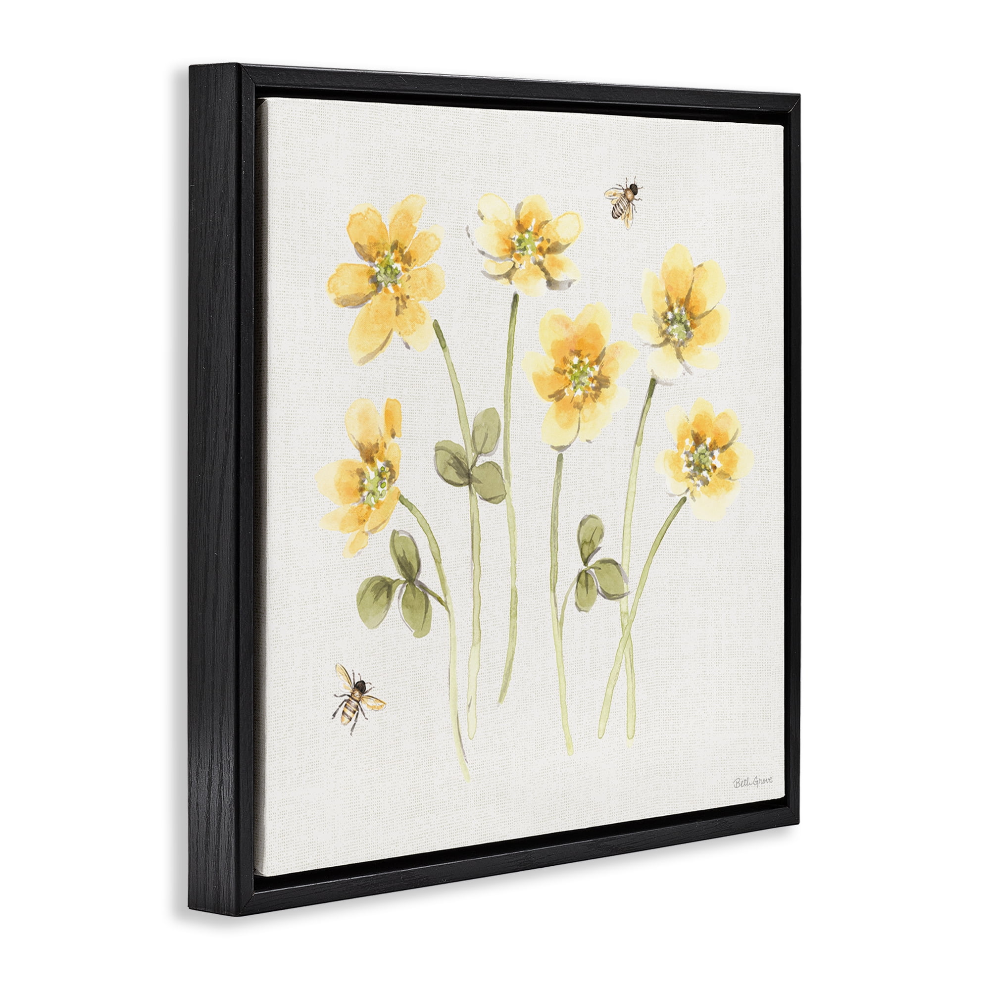 Stupell Industries Sweet Honey Wildflowers Black Framed Floater Canvas Wall Art, design by Beth Grove