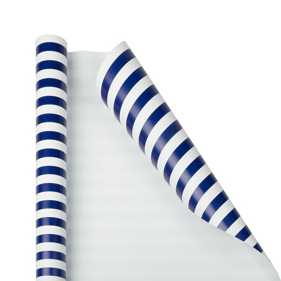 JAM Paper Striped Gift Wrapping Paper, 25 Sq Ft, Blue & White Stripes, 2/Pack