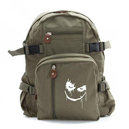 The Joker Face Army Sport Heavyweight Canvas Backpack Bag in Olive, Small