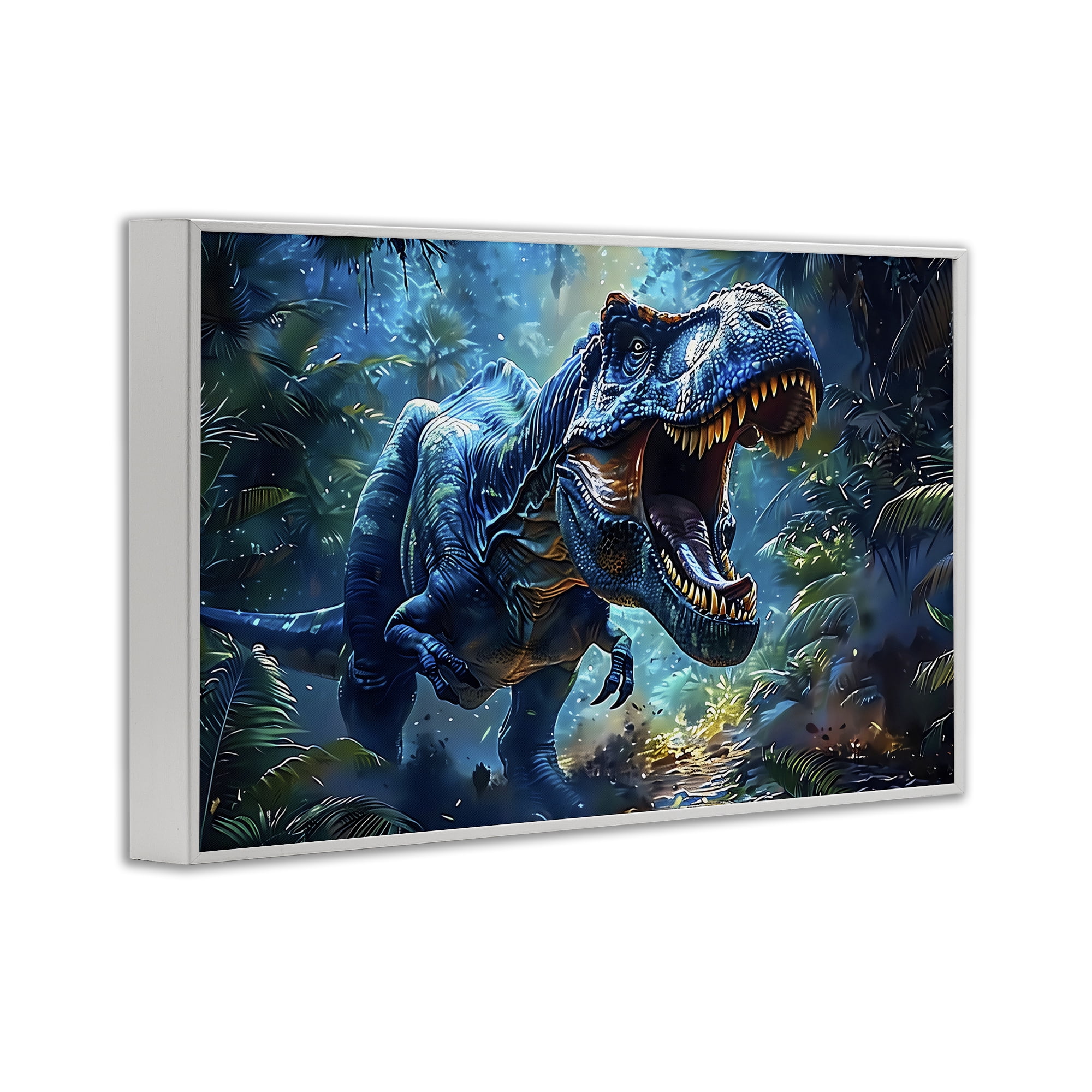 Stupell Industries Blue Toned Dinosaur Roar White Framed Giclee Art, design by Creative Studio