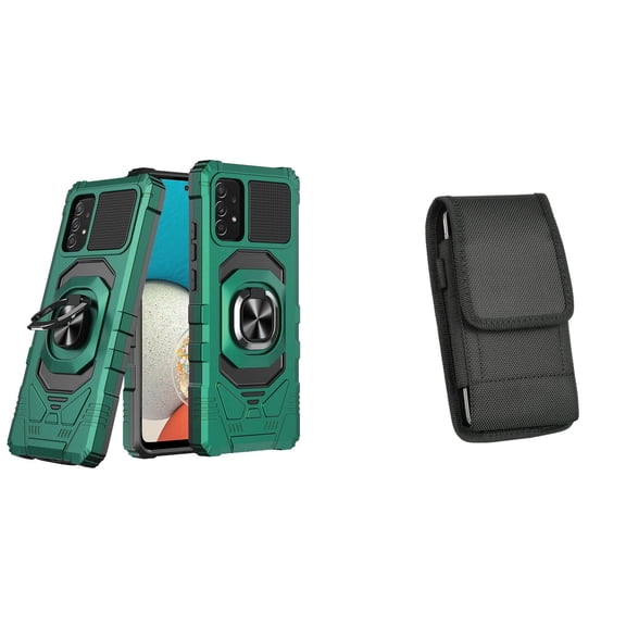 Case with Belt Holster Bundle for Samsung Galaxy A53 5G: Heavy Duty Shield Cover (Midnight Green) and Vertical Nylon Phone Pouch
