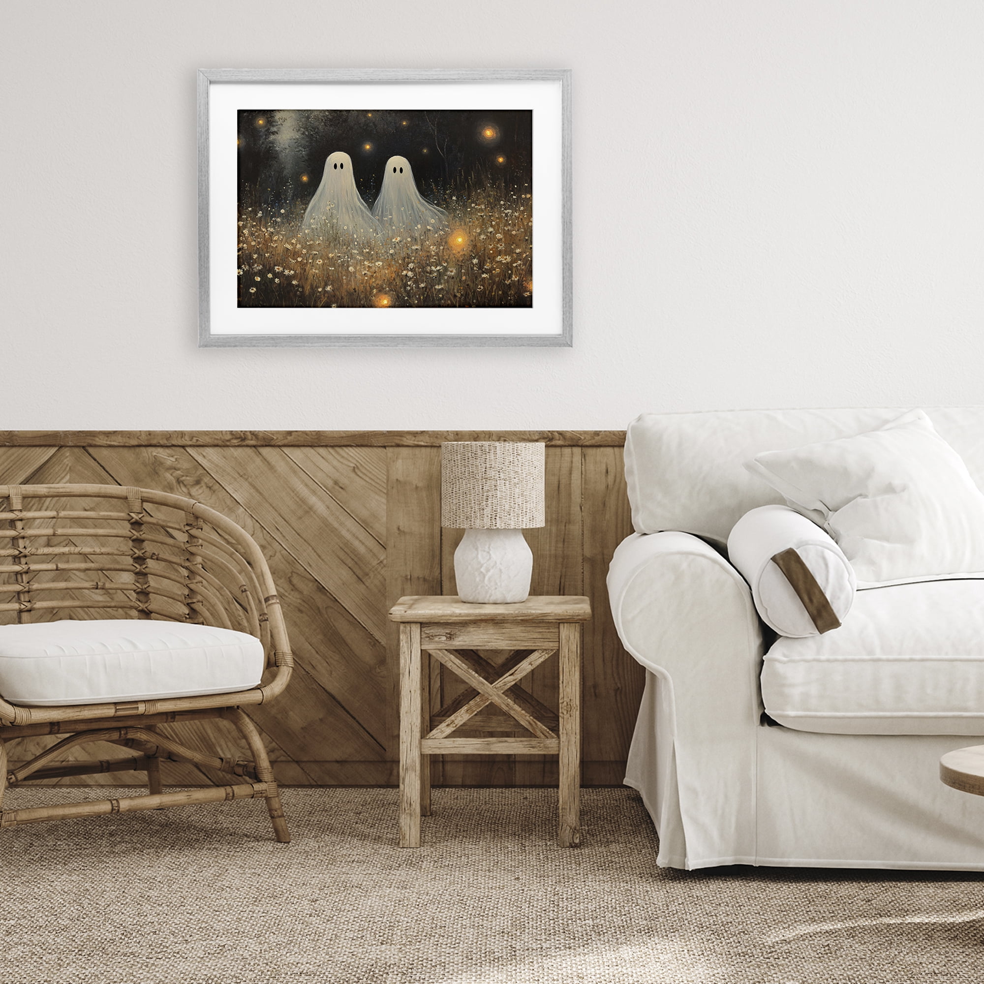 Stupell Industries Ethereal Ghost Twins Gray Framed Print Under Glass, design by Jacky Ngan