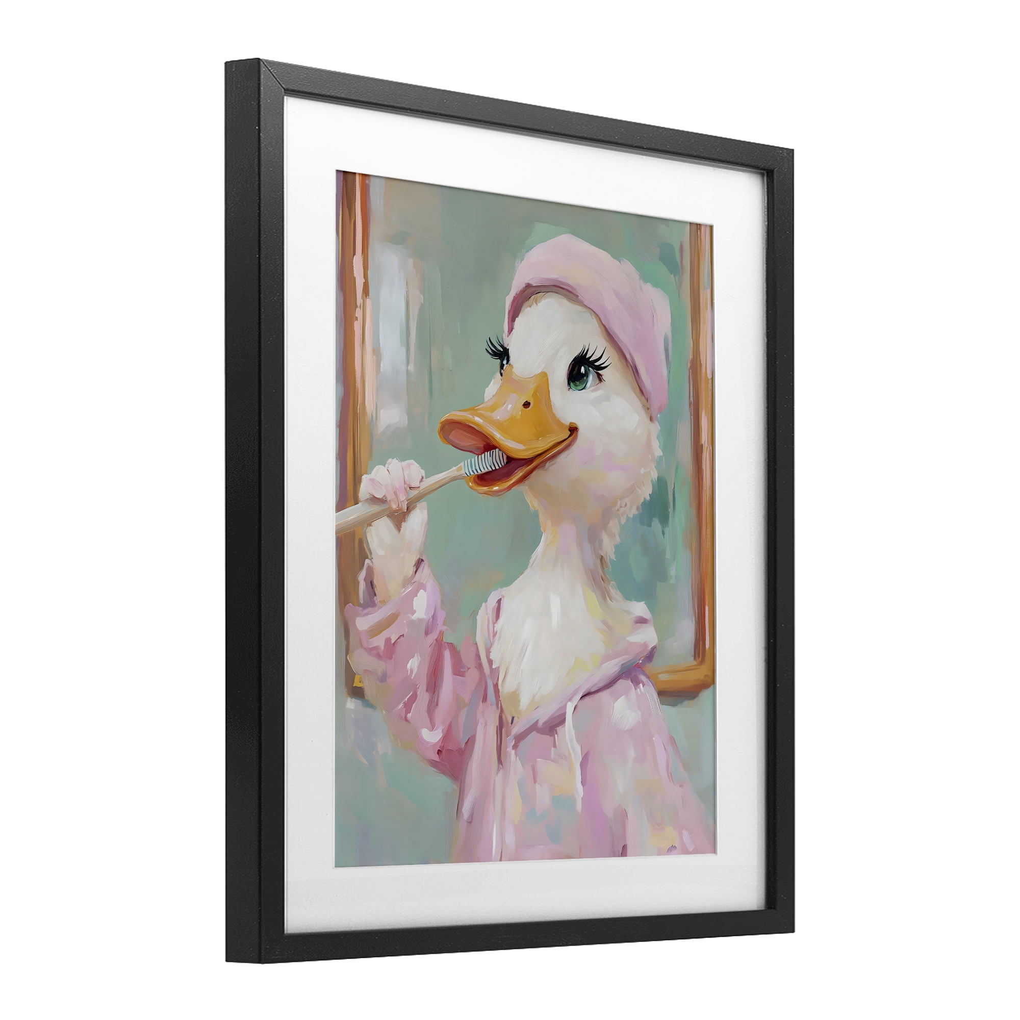 Stupell Industries Duck Brushing Teeth Black Framed Print Under Glass, design by The Prints Vibe