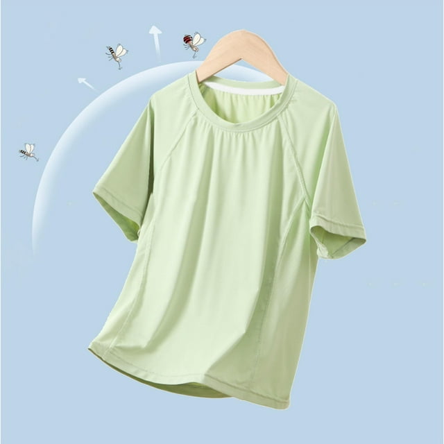 Zpanxa T Shirts for Girls Solid Color Breathable Short Sleeve Round Neck Sport Top Polyester 5 Years
