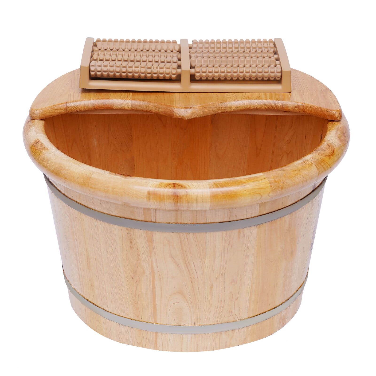 Cedar Wood Foot Basin Wooden Bucket Foot Bath Massage Plus Cover Plate Massager