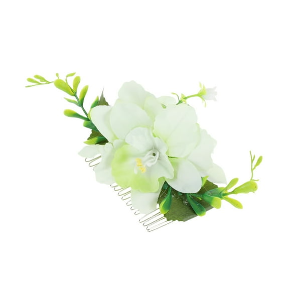 Unique Bargains 1 Pc Women's Styling Simulated Flowers Hair Clip Comb for Parties Green Polyester Fabric Iron