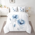 thumbnail image 2 of jejeloiu Ink Aesthetic Art 7pcs Bedding Comforter Set,Retro Rustic Floral Queen Bedding Sets,Blue White Queen Sheet Sets For Kids,Ultra Soft Home Decor Reversible, 2 of 8