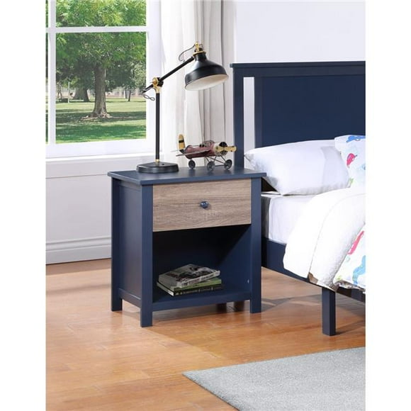 Olive & Opie 27502-MBL Table de Chevet Connelly, Bleu Minuit & Noyer Vintage