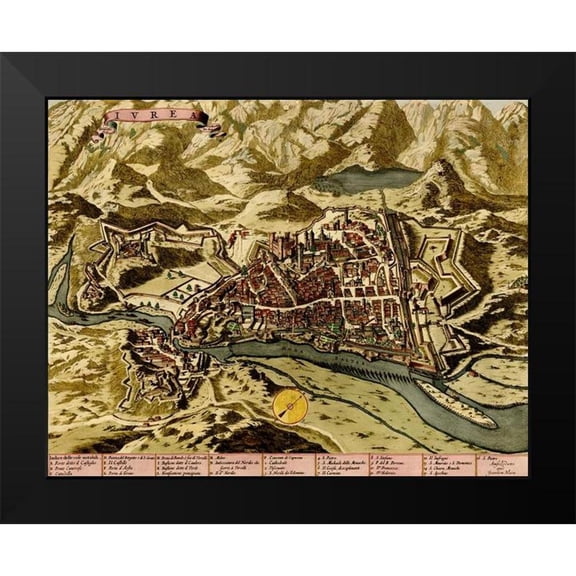 Vintage Maps 14x12 Black Modern Framed Museum Art Print Titled - Ivrea Near Turin 1700
