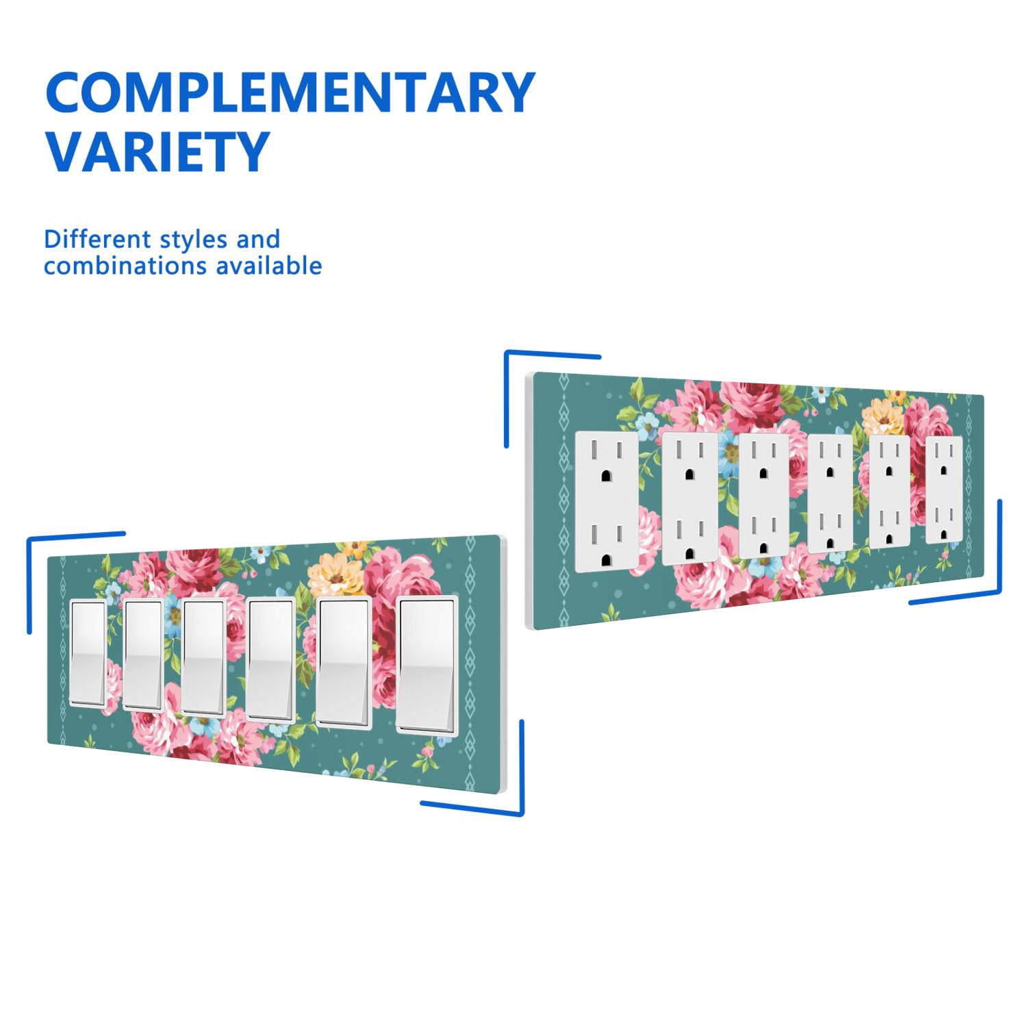 6-Gang Screwless Pioneer Floral Decorative Wall Plates,Size 6-Gang 12"W x 4.7"H,Unbreakable Thermoplastic Faceplate Cover for Kitchen Living Room Bedroom Decorator Receptacle Outlet Switch