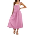 thumbnail image 4 of MOJOGO Women's Overall Dress Button Closure Front Pleats Maxi Dresses with Big Pocket Lightweight Loose Jumper Dress Vacation Resort Outfits 2XL, 4 of 8