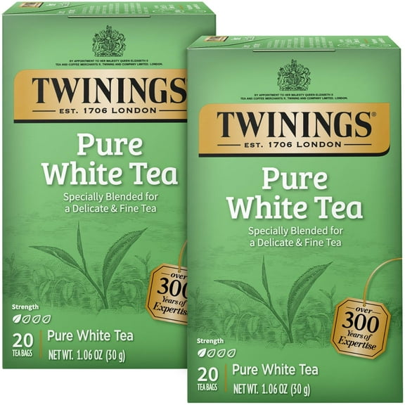 Twinings White Tea, 100% Natural Fujian Chinese Tea with a Light & Fresh Delicate Flavor, Low Caffeine, White Tea, 20 Tea Bags (Pack of 2)