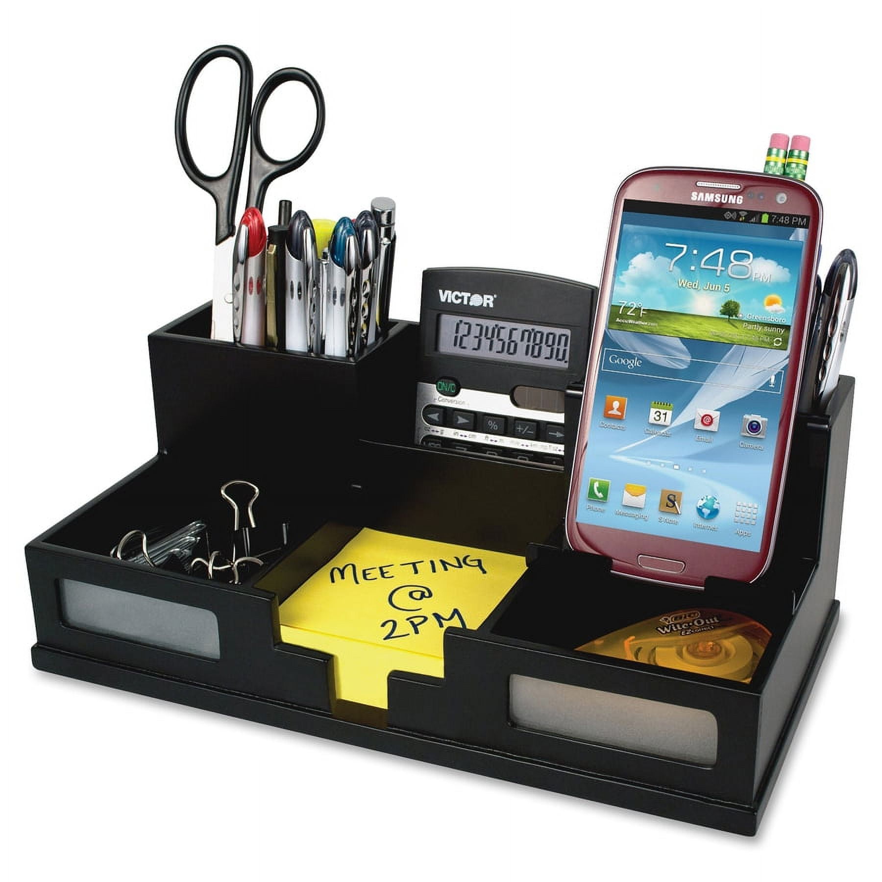 Victor Technology Desk Organizer with Smart Phone Holder, Black (9525-5)