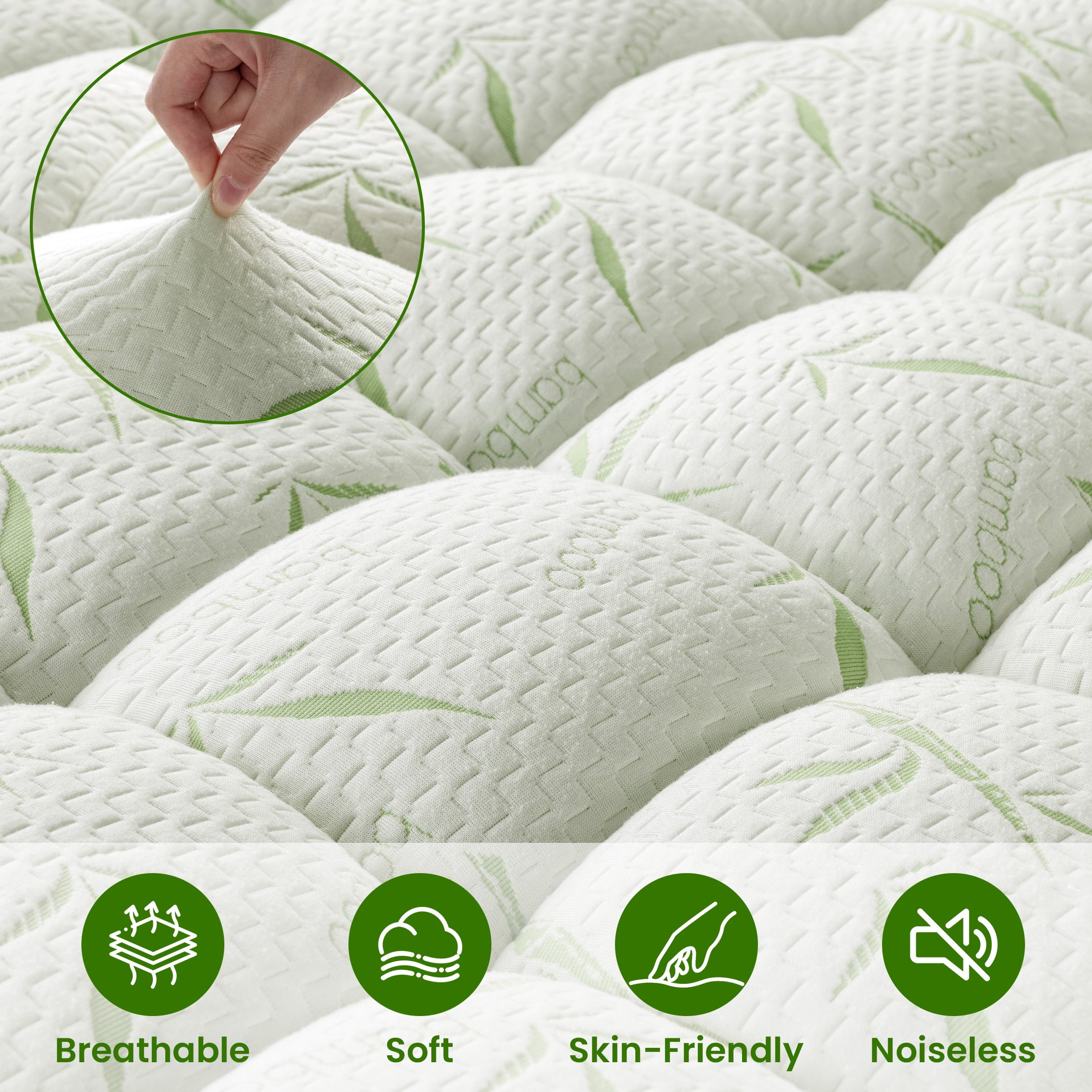 Baauye Cooling Bamboo Mattress Topper, 900GSM Quilted Mattress Pad with 8-21" Deep Pocket, Twin, Green